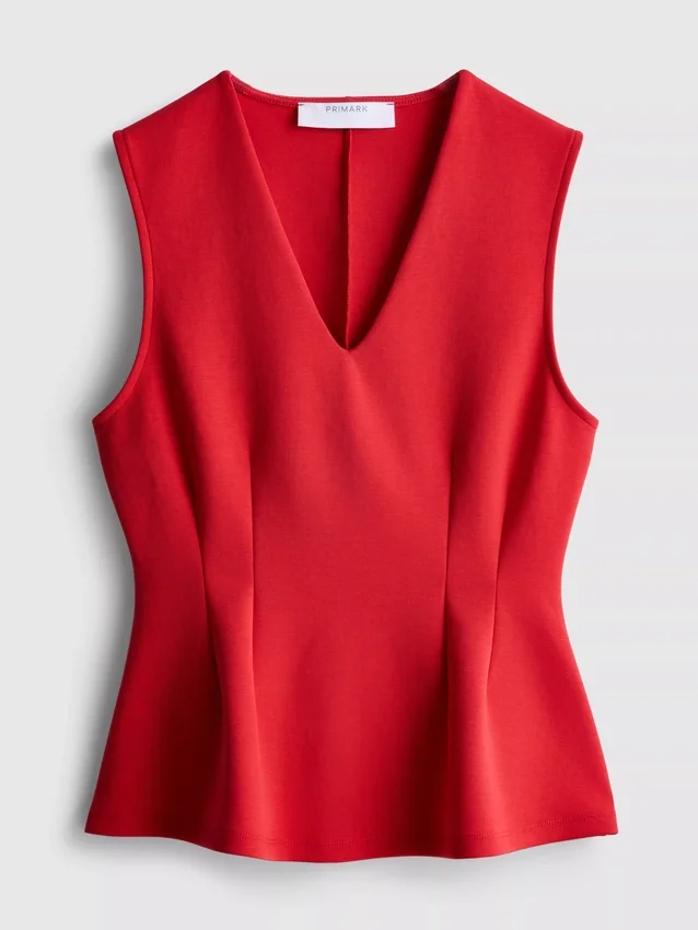 Αμάνικο τοπ με V-neck και πεπλούμ