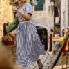 Μακριά φούστα Α-line από βαμβάκι με ρίγες