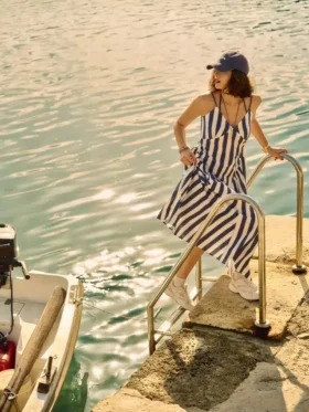 Μίντι φόρεμα από βαμβάκι με λουράκια και κορσέ