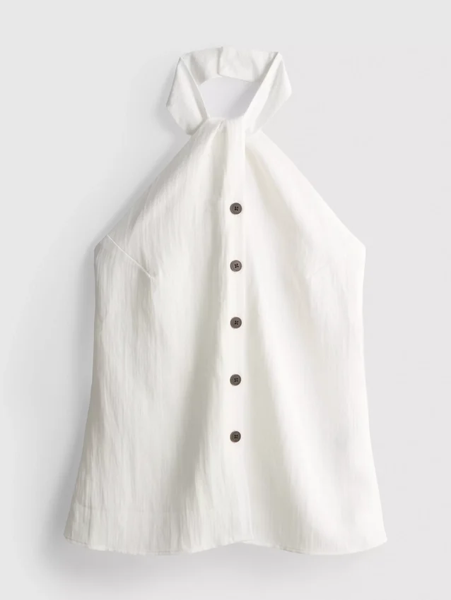 Μπλούζα με υφή και κουμπιά, με λαιμόκοψη τύπου halter