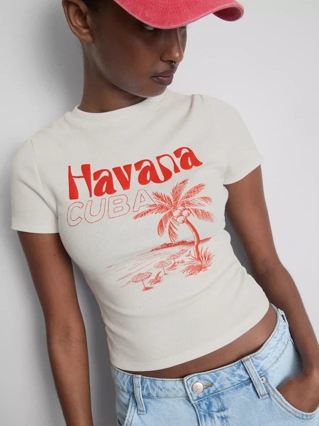 Μπλουζάκι «Havana» με γραφικό σχέδιο, πλούσιο σε βαμβάκι