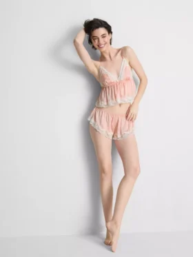 Νυφικό σατέν μπραλέτ με δαντέλα τύπου babydoll