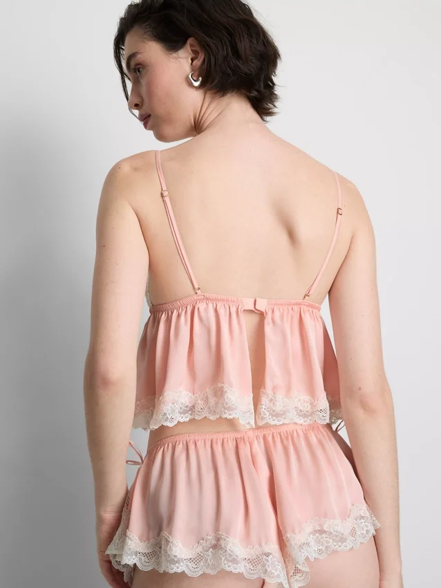 Νυφικό σατέν μπραλέτ με δαντέλα τύπου babydoll