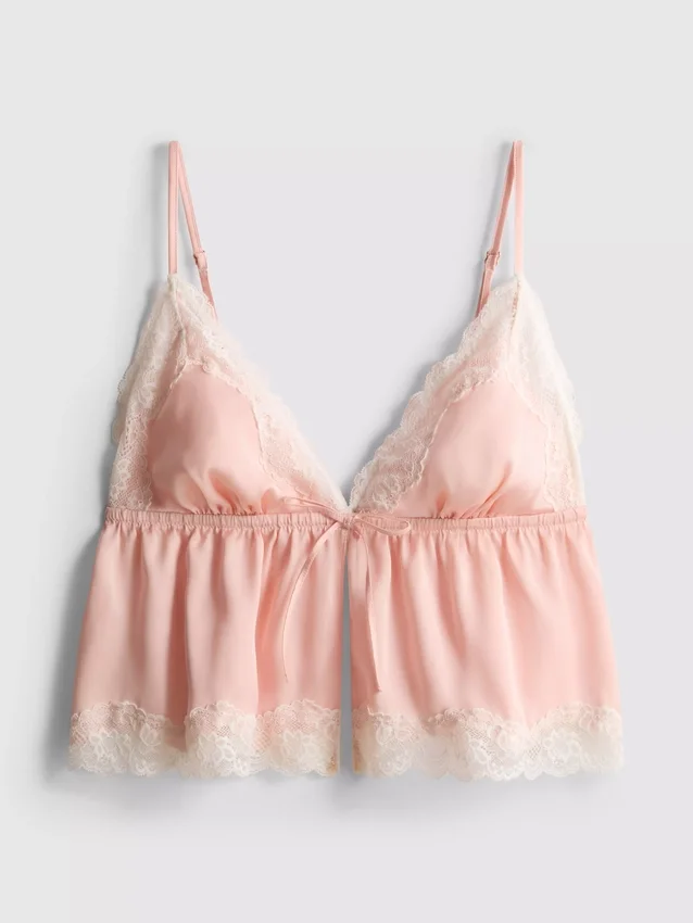 Νυφικό σατέν μπραλέτ με δαντέλα τύπου babydoll