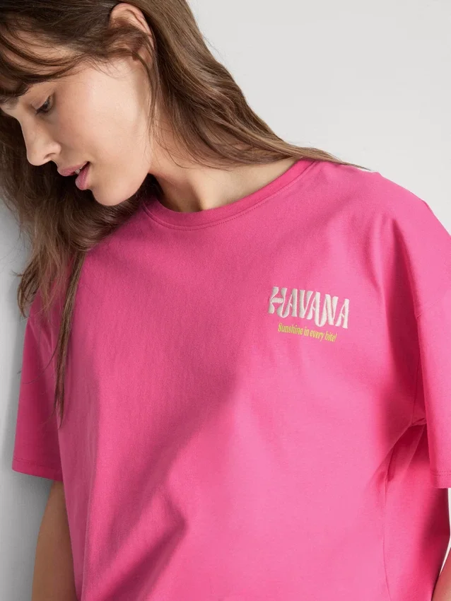 Οversized μπλουζάκι «Havana» με γραφικά, με υψηλή περιεκτικότητα σε βαμβάκι
