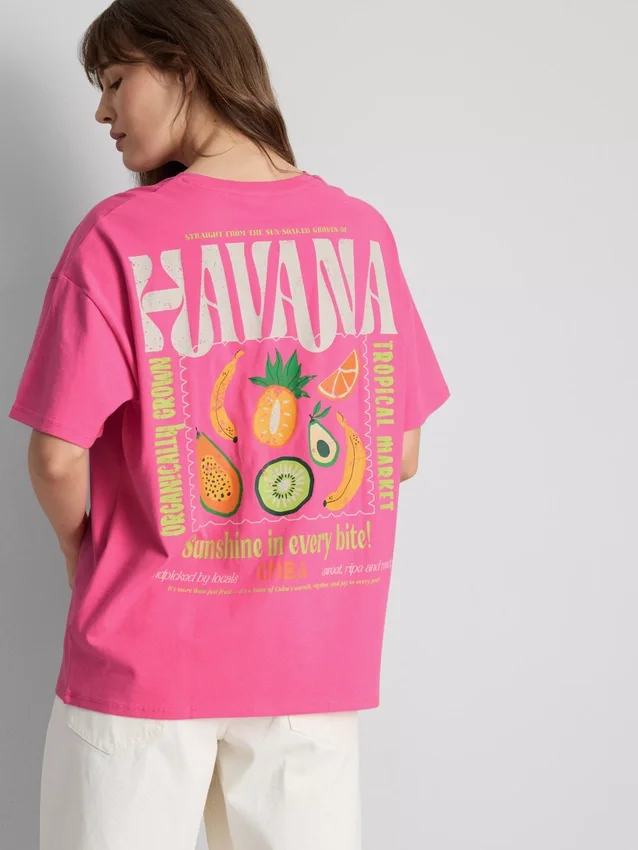 Οversized μπλουζάκι «Havana» με γραφικά, με υψηλή περιεκτικότητα σε βαμβάκι