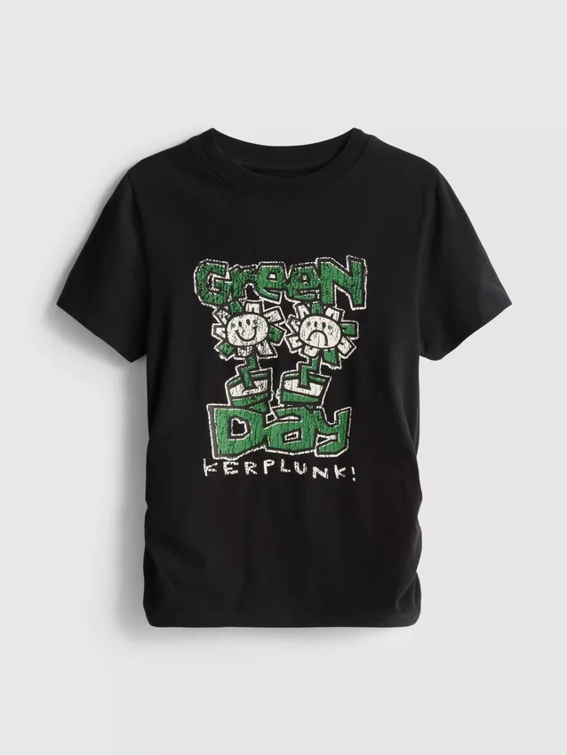 Πράσινο παιδικό μπλουζάκι «Green Day» με πτυχώσεις, με υψηλή περιεκτικότητα σε βαμβάκι