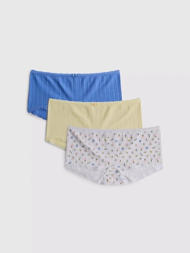 Σετ 3 μίνι σορτς τύπου «boy shorts» με πλέξη pointelle