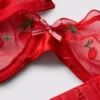 Σετ εσωρούχων με κεντημένα κεράσια σε πλέγμα