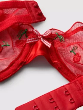 Σετ εσωρούχων με κεντημένα κεράσια σε πλέγμα