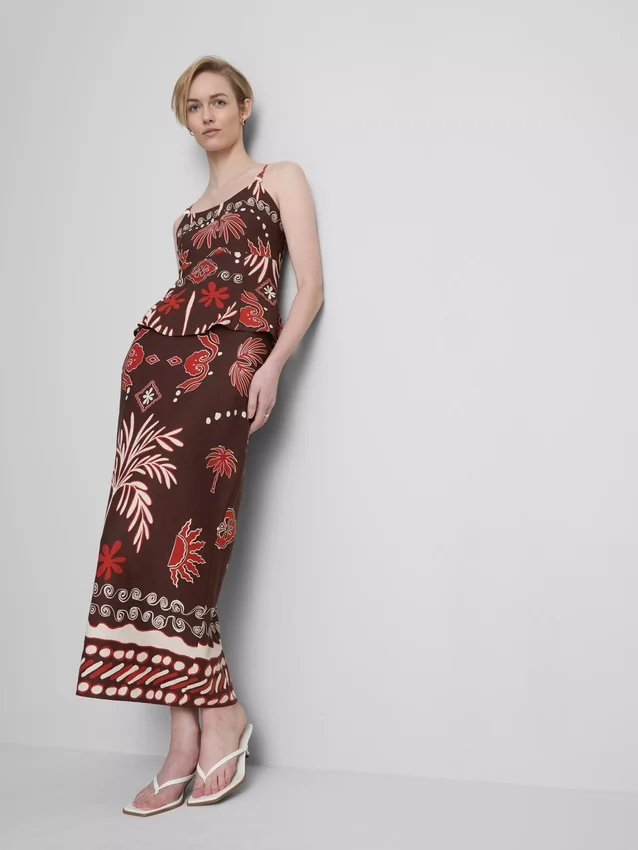 The Edit linen-blend printed midi skirt