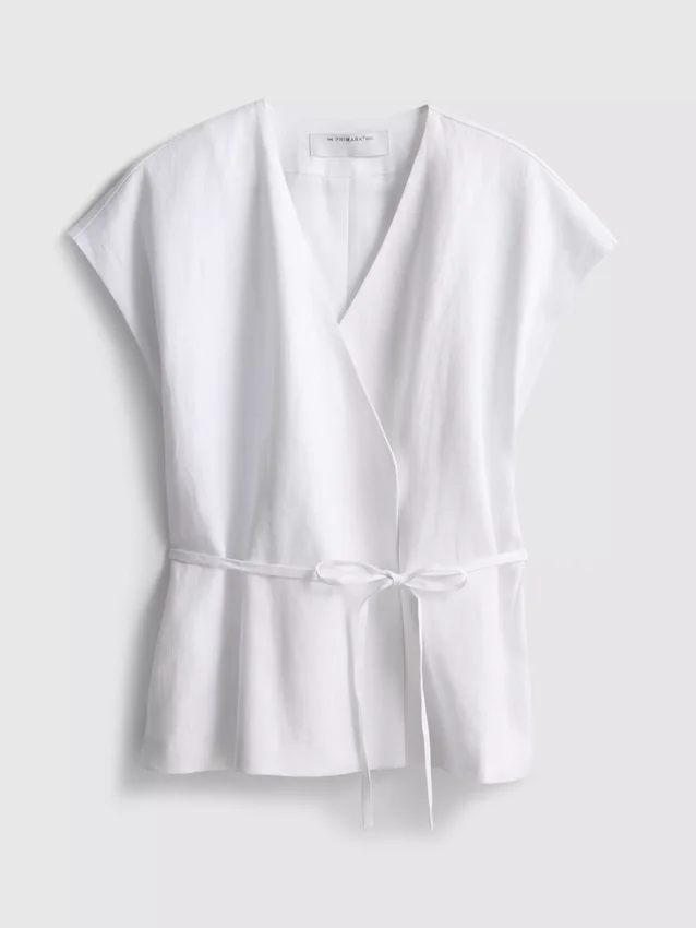 The Edit λινό μπλουζάκι με V-neck και περιτύλιξη