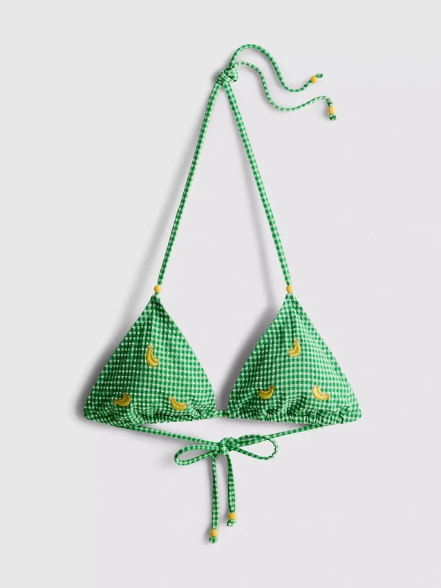 Τριγωνικό μπικίνι με μοτίβο gingham και μπανάνα