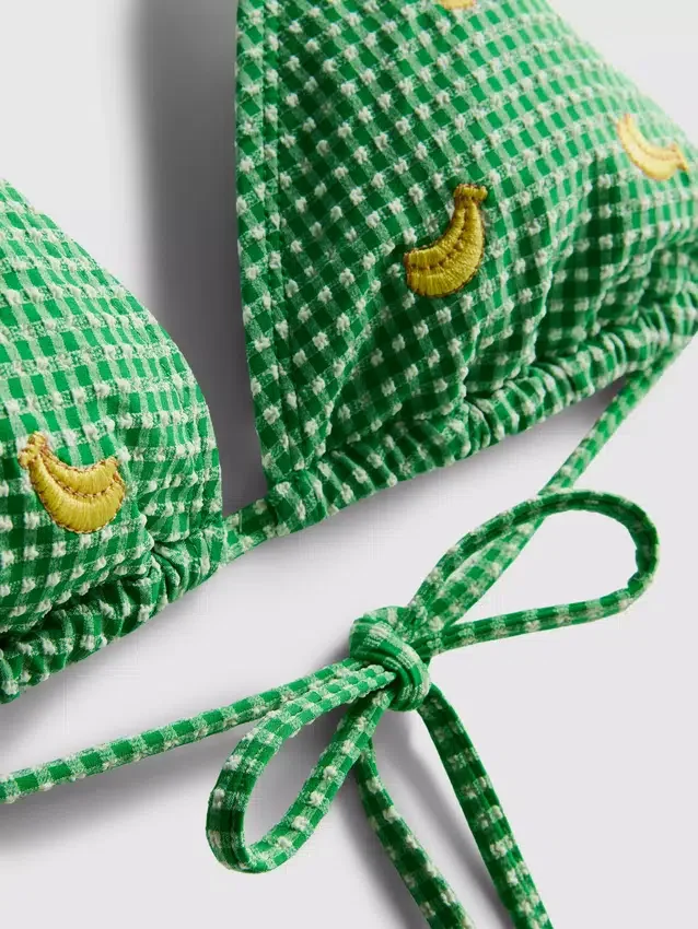 Τριγωνικό μπικίνι με μοτίβο gingham και μπανάνα