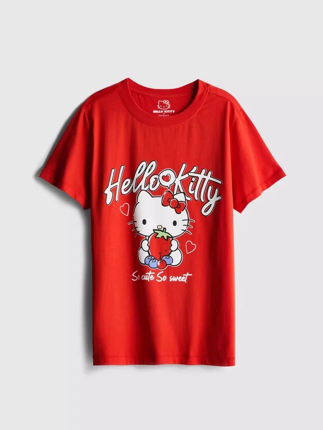 Βαμβακερό φανελάκι Hello Kitty με χαλαρή εφαρμογή και μοτίβο φράουλας