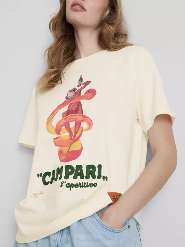 Βαμβακερό μπλουζάκι με στρογγυλό λαιμό Campari
